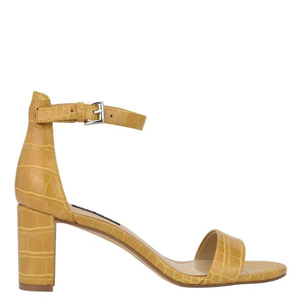 Nine West Pruce Ankle Strap Block Heel Yellow Heeled Sandals | South Africa 25B46-9L53